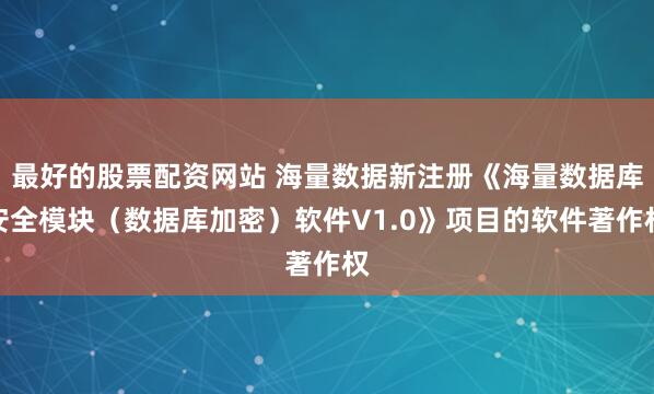 最好的股票配资网站 海量数据新注册《海量数据库安全模块（数据库加密）软件V1.0》项目的软件著作权