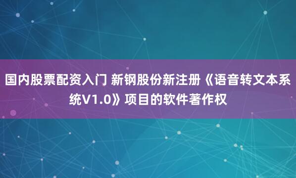国内股票配资入门 新钢股份新注册《语音转文本系统V1.0》项目的软件著作权